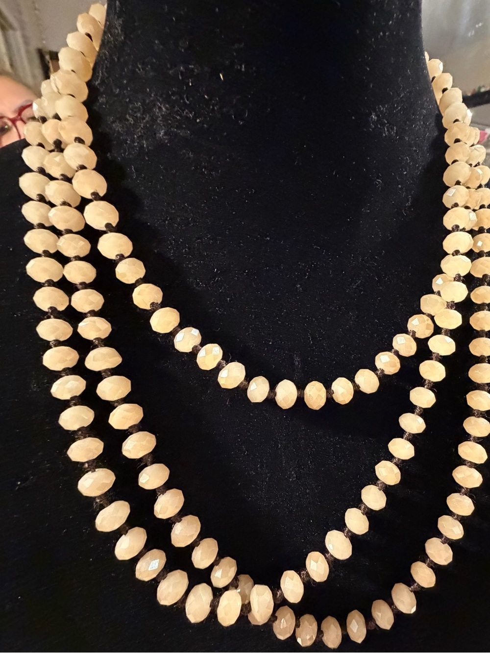 Cream Faceted Glass Bead Layered Necklace - Women Jewelry